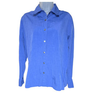 Vtg Casual Corner Wom 12 Blue 100% Cotton Long Sleeve Blouse Classic Office 90's